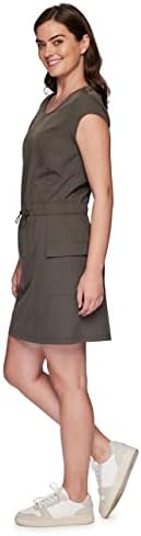 RBX активен истегнат ткаен фустан женски мета фустан еластичен половински лента краток ракав Брзо сув пешачење голф фустан со карго џеб