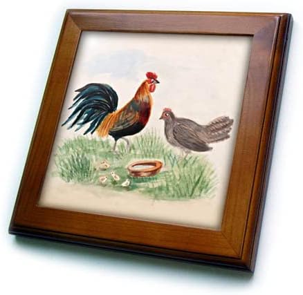 3дроза Слика На Пилешко Семејство Акварел Сликарство Петел Кокошка и. - Врамени Плочки