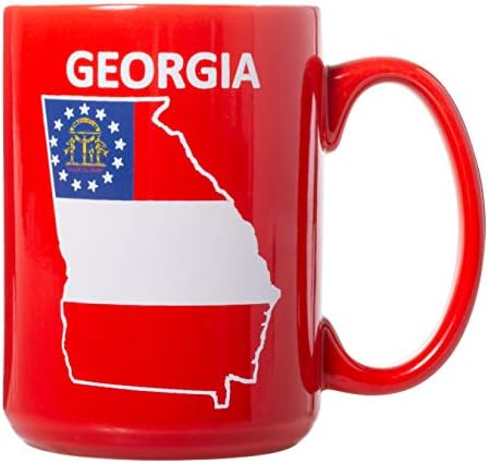 Грузија Државно Знаме Во Државата Мапа - 15оз Делукс Двострано Кафе Чај Кригла