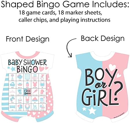 Голема точка на среќа откривање на родот за бебиња - картички и маркери со слика - тимско момче или девојче бебе во форма на туш во форма на бинго