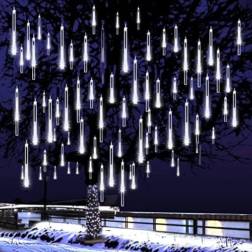 Божиќни светла на Адекорти Надворешно, метеорски светла за туширање 12 инчи 8 цевки снег паѓаат дожд каскадни светла на мраз за