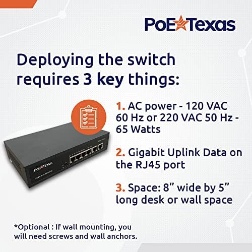 POE TEXAS POE SWITCH 4 Порта - 802.3AF/AT POWER OVER ETHERNET со 4 POE+ порти, 2 LAN Uplink, VLAN & Extender - 65W со голема брзина на