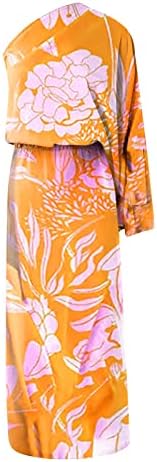 Maseенски пролетен мода 2023 година, женски секси едно рамо со рамо, цветни кратки ракави, лабав обичен фустан