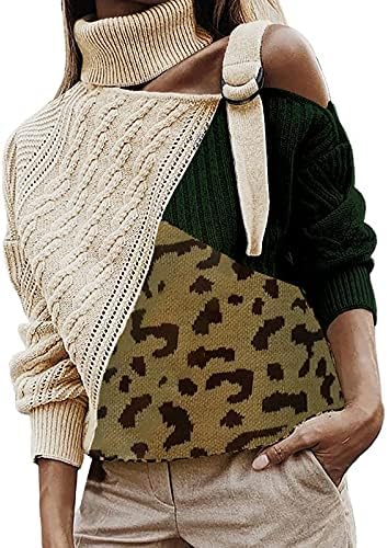 Смешен пресечен атлетски зимски џемпер жена ладно рамо ракав Супер мека блуза одговара на плетена леопард