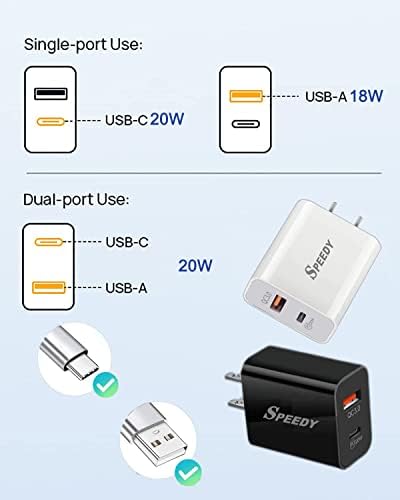 USB Type C Wallиден полнач за iPhone 14, 20W PD + QC 3.0 Адаптер за напојување со двојна порта USBC БЛОК ЗА БЛОБОТ ЗА ПОДНЕСУВАЕ