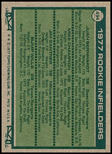 1977 Топпс 494 дебитант на дебитанти Jimим Ганнер/Бумп Вилс/Мајк Шампион/Хуан Бернхард Маринерс/Падрес/Пивара/Ренџерс екс+ Маринерс/Падрес/Пивара/Ренџерс