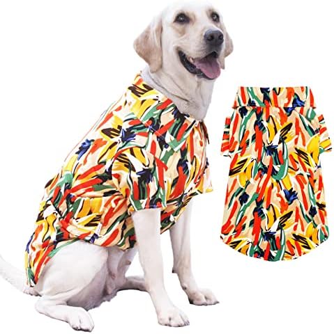 Куче Хавајска кошула за голема раса, дише кул кучиња облека за големи кучиња, сурбогарт од Xobberny Hawaii Seaside Seaside летна лесна цветна