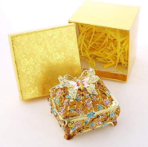 Кутии со цвеќиња од пеперутка со накит, собрани декоративни декоративни златни емајли накит за прстен за прстен кутија