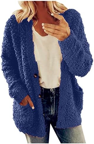 Ујаниј жени руно јакна, зимска јакна со долги ракави со долги ракави убаво преголемо со џеб