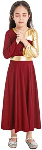 TSSOE Девојки девојки металик литургиски пофалби танцувачки фустан лирски танцова боја блок богослужба облека