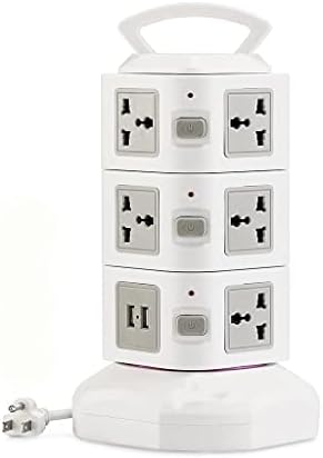 KXDFDC Tower Power Strip Surge Protector Vertical Multi Sockets Way Universal Plugning Socket 2 USB 300 см кабел за проширување