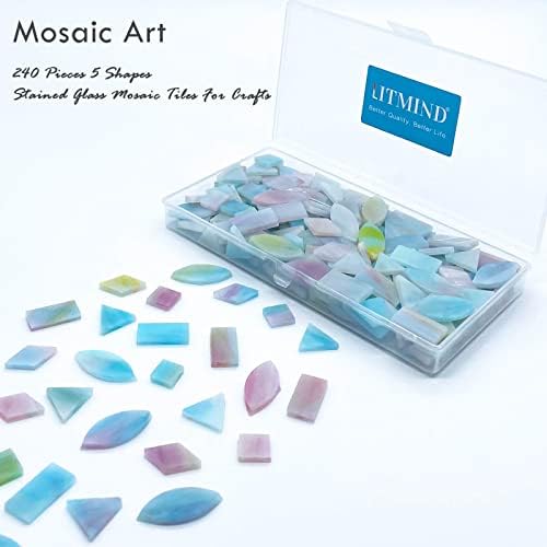 Комплет за лапички стакло мозаични плочки за занаети - Сина и виолетова наизменична, 240 парчиња, измешани 5 форми - идеални за мозаични