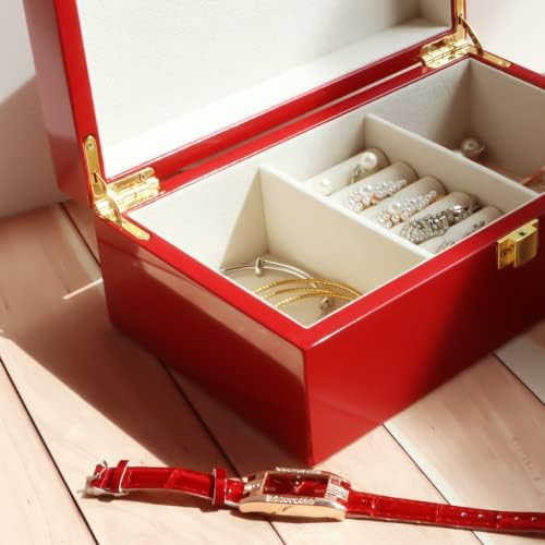 Санзи Дрвена Кутија За Складирање Накит Со Мека Кадифе Со Висока Сјајна Боја за Постар Накит. Прекрасен Подарок за Вашиот Пријател