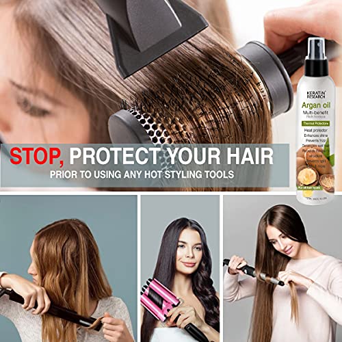 Истражување на кератин Арган масло за заштита на топлина Спреј за коса, ја елиминира косата Фриз, Супер сјај, ја штити косата од висока