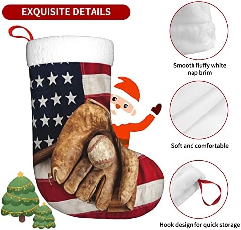 Божиќни чорапи за божиќни чорапи гроздобер бејзбол лилјак ракавица двострана камин што виси чорапи
