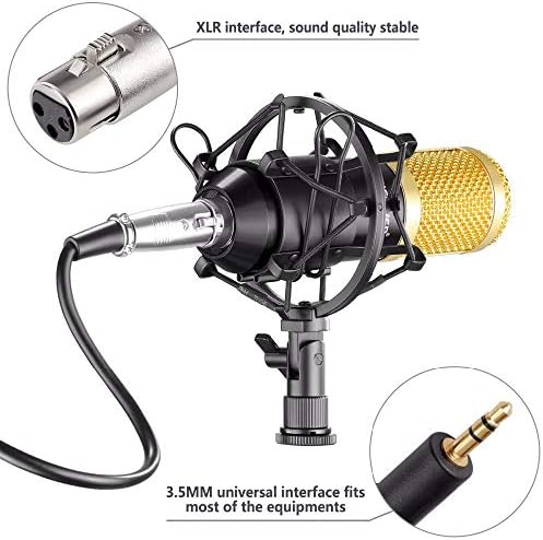Комплет за микрофон за професионален кондензатор Zhuhw: Микрофон за компјутер+шок монтирање+кабел за пена+кабел како микрофон