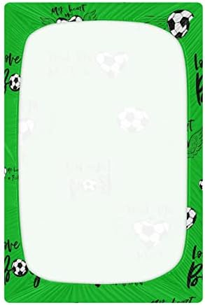 Фудбалски фудбалски листови со зелени креветчиња за момчиња Пакуваат и играат чаршафи преносни мини креветчиња за креветчиња опремени со
