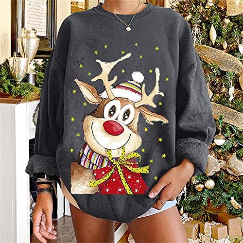 Атлетски поштенски дуксери жени модни жени печати Божиќна слабо џемпер пуловер долга женска кошула пот.