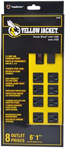 Yellowолта јакна 5148 модерен метален блок со 2 USB порти, лента за напојување од 8 излез, жолта и црна