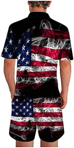 2 парчиња облека за мажи за независност печатење на американски ден знаме спортови 3Д машки костум летни мажи костуми и комплети
