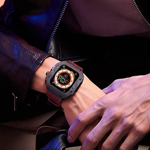Комплет за модификација на луксуз ZEDEVB за Apple Watch 8 Ultra 49mm флуор гума каиш јаглеродни влакна за iWatch 8 7 6 5 4 SE 45mm
