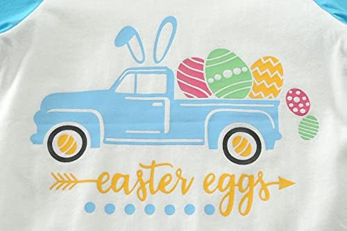 Велигденска кошула за мали момчиња девојчиња Камион за зајачиња со кратки ракави Раглан врвови деца зајаци јајца лови маички со големина 1-7t