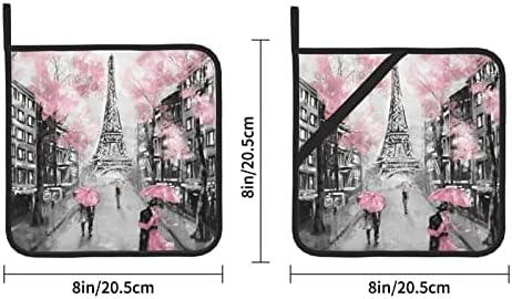 Париска улична кула розова цветни 2 пакувања држачи за тенџере за кујнски држачи за отпорни на топлина поставуваат држачи за садови