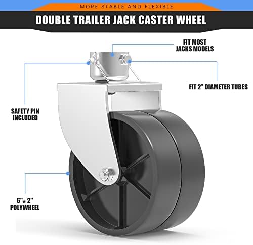Е-SDS приколка Jackек тркало 2000 фунти, замена на тркалото со двојно тркало, замена на тркалото, 6 вртливата приколка со приколки со игла,