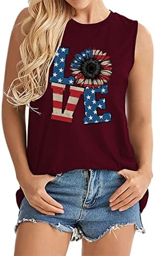 Американско знаме Loveубовен резервоар врвни жени 4 -ти јули Патриотски кошула графички маички во САД Ден на независност тенкови