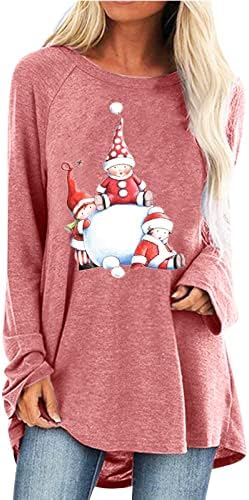 Swrowesi Women Christmas Brigmor Prins Plus Size Sige Tops Долг ракав О вратот маички Обични туники џемпери дуксер