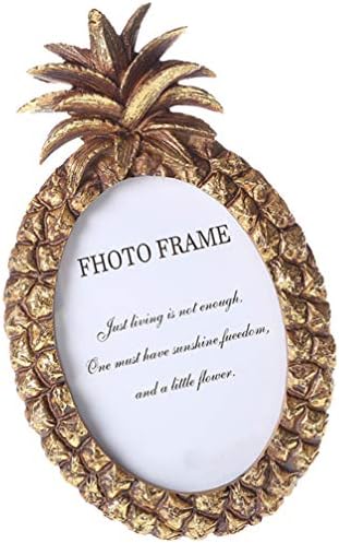 Besportble ретро фото рамка смола ананас во форма на табела Топ Слика Рамка Гроздобер држач за фотографии за домашна канцеларија Златен 7 инчи