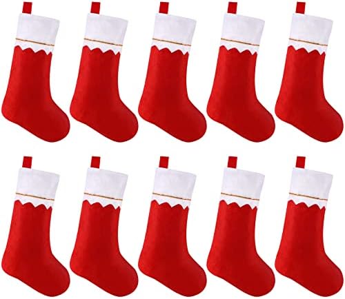 Новванг 10 пакувања Божиќни чорапи, виси Божиќни украси за Божиќ, Божиќни кеси за порибување Декорации за одмор Црвени Божиќни чорапи