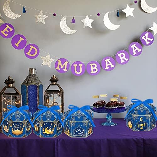 Cieovo 24 Pack Eid Mubarak Party Supplience Party Moon Lantern Paper Treat Goodie Candy Tretirest сегашни кутии рециклирани партиски кутии