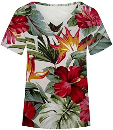 Памучна врвна маичка за жени лето есен 2023 година краток ракав против вратот цветна графичка обична мета бз бз