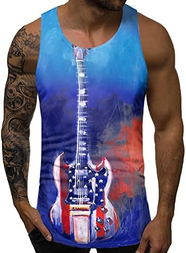 XXBR машки сите печатени резервоари врвови за дишење летна лесна кошула без ракави, американско знаме за печатење во салата за спортски спортови плажа елек