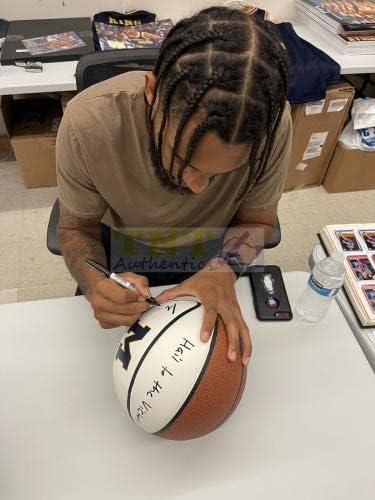 Исаија црниот дроб потпишан и двојно испишан кошарка на Мичиген Волверинс JSA COA - Автограмирани кошарка на колеџ