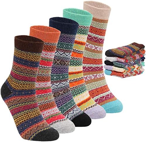 AJXMG MENS Зимска топла волна од 5 пара екипа со симпатични чорапи мешана боја