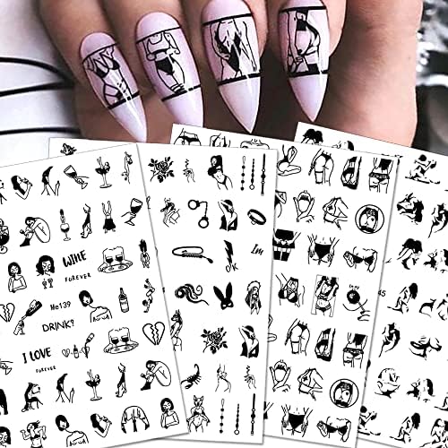 Дорноил 8 чаршафи секси девојки налепници за нокти Апстрактна жена лице Декларации самостојно лепење 3Д секси дама налепници