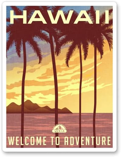 Стил на плакатот за плакати на Хаваи - Винил налепница за налепница за телефон, лаптоп, шише со вода