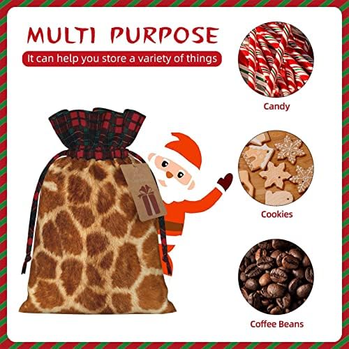 Божиќни Торби За Подароци Со Врвки Смешни-3д-Жирафа - Животински Биволи Карирана Чанта За Влечење Забава Ги Фаворизира Чантите