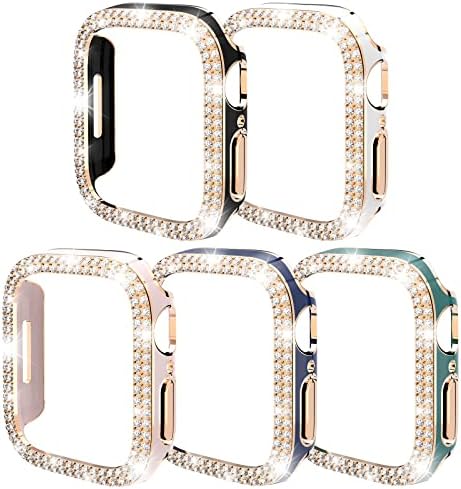 Caseомитвп случај компатибилен со Apple Watch Series 8/7 41mm, тврд компјутер Bling Rhinestone Plating Watch Cover Cover Full