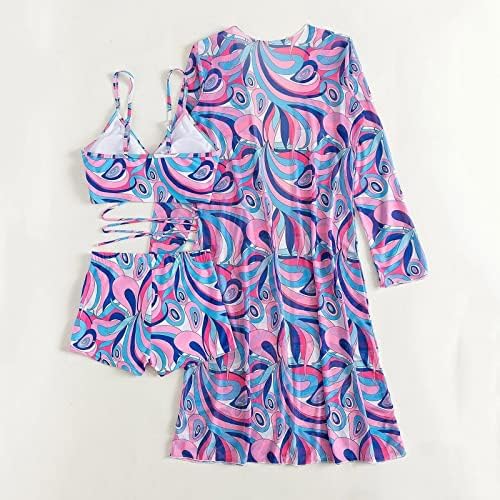 3 парчиња костими за капење за жени, цветно печатење на плажа за жени 2022 година со високи бикини со високи половини со сет
