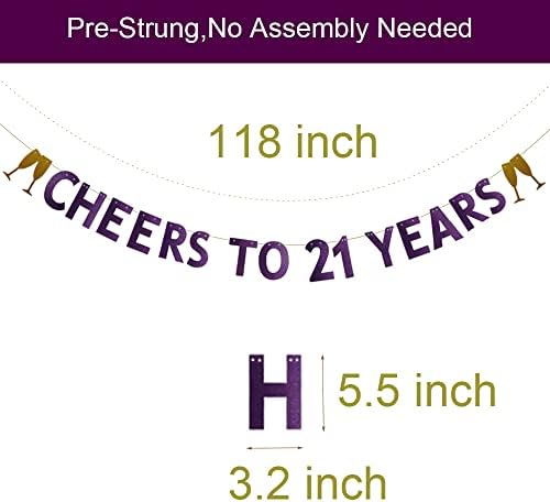 Haаофејн виолетова сјај на Cheers на 21 година Банер, пред-строга, виолетова сјајна хартија за гарнитури за 21-ви роденден / украси за забава