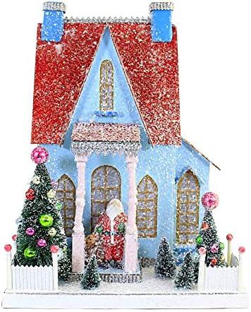 Божиќна холи olоли Божиќна куќа хартија Пут санта со торба - една куќа 13,75 инчи - hou344 - сина
