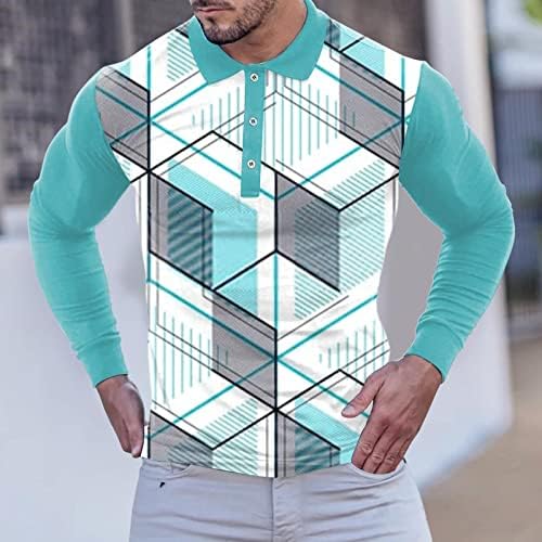 Кратки кошули за мажи, машка мода случајна спортска апстрактна дигитална печатење копче со долги ракави манжетни со врвен тенок памук
