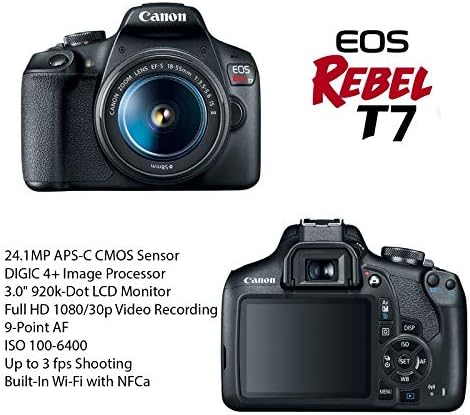 Canon Eos Rebel T7 DSLR Пакет Камера Со Canon EF-S 18-55mm f/3.5-5.6 е II Леќа + SanDisk 64gb Мемориска Картичка + Комплет За