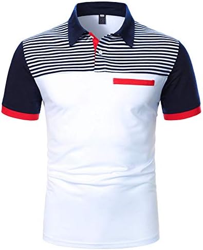 Поло кошули за мажи лапел кратки ракави летни теми за одмор во боја на контраст во боја на крпеница лента за голф блузи врвови на