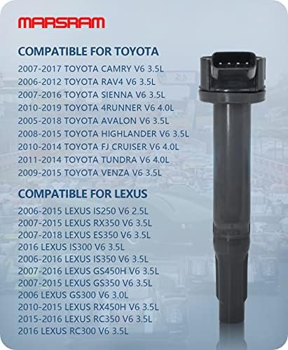 Поставен пакет на калем за палење од 6 компатибилен со 2005-2019 Toyota Camry Rav4 Sienna 4Runner Avalon 2006-2018 Lexus IS250 RX350 ES350 IS300 IS350 3.5L заменува за UF487 90919-A2002 90919-A2007 90919-02251