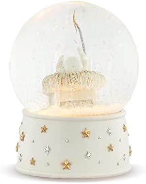 Демдако бебе Исус во бела златна starвезда 5.25 x 3,25 смола Божиќна музичка снежна глобус игра тивка ноќ