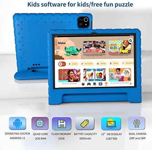ЈРЕН Детски Таблет, 10 Таблет компјутер, IPS HD Дисплеј 1280 X 800,1080 p, Ram МЕМОРИЈА 2gb И 32gb Складирање, Bluetooth,Wi-Fi, Кидоз